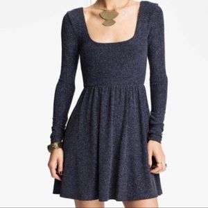 Free People Metallic Blue Long Sleeve Mini Dress